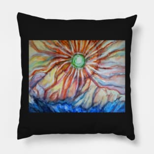 Trippy Sunflower Sun Over The Mountains Pillow