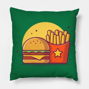 Burger With French Fries Cartoon Vector Icon Illustration (3) Pillow