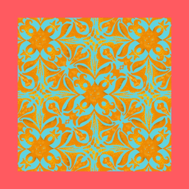 Yellow ornament on blue background by maryglu