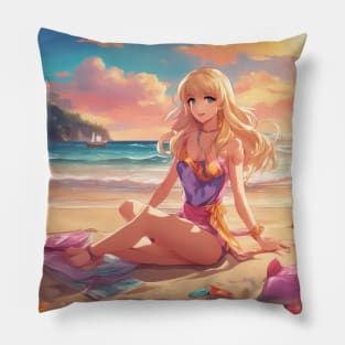 Otaku Approved Beach Anime Girl Collor View Pillow