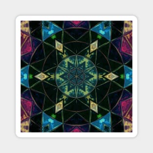 Mosaic Kaleidoscope Flower Green Black and Blue Magnet