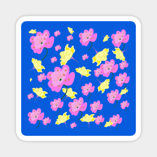 Cute Flowers in the Cornflower Background Magnet