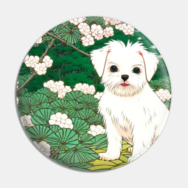Malshi Dog in the Woods Cute Shih Tzu Maltese Pin by Mochabonk