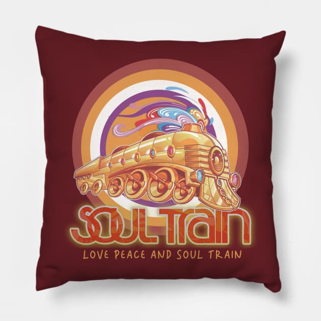 Love Peace and Soul Train Pillow by OnimakoArt