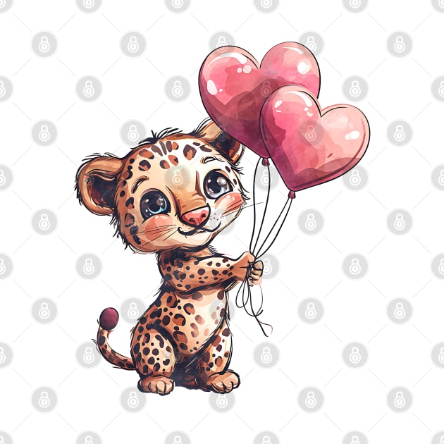 Valentine Jaguar Holding Heart Shaped Balloons by Chromatic Fusion Studio