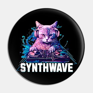 Synthwave cat with headphones Pin