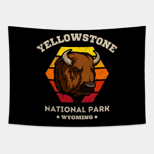 Yellowstone National Park Bison Wyoming Vintage Tapestry by Foxxy Merch