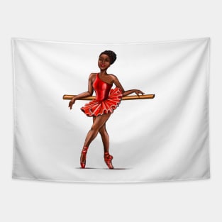 Ballet in red pointe shoes - ballerina at rest - ballerina taking a break  in red tutu and red shoes  - brown skin ballerina Tapestry