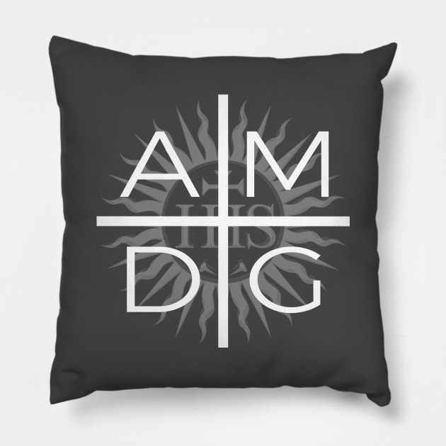 Ad Majorem Dei Gloriam Jesuit Cross with Sun in White Pillow by TheCatholicMan