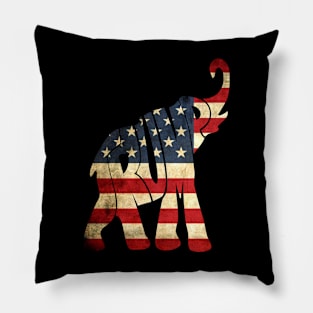 Elephant American Flag Vintage Pillow