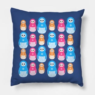 Winter matrioshka candy penguins pattern Pillow