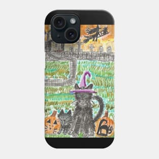 Halloween cat painting Phone Case