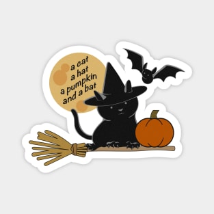 a cat, a hat, a pumpkin and a bat Magnet