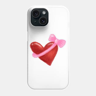 Red heart with ink ribbon Phone Case