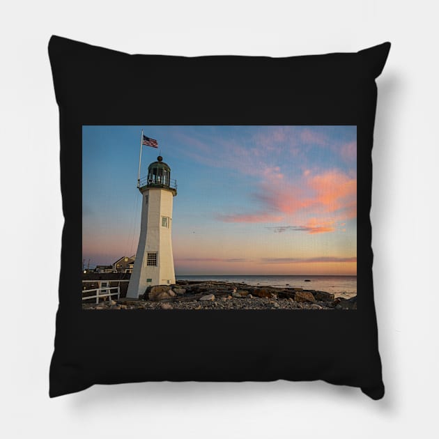 Scituate Lighthouse Scituate Massachusetts South Shore at Sunrise Pillow by WayneOxfordPh