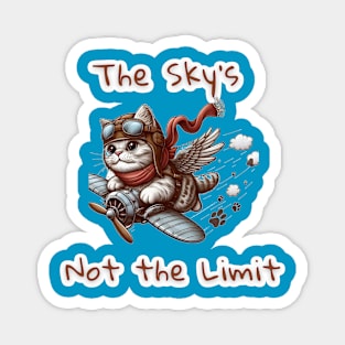 Sky Is Not The Limit - a gray cat flies wildly in the sky Magnet