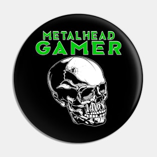 Metalhead Gamer Full Skull Green Pin