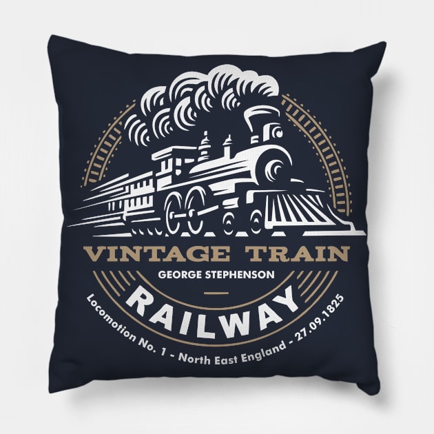 Train Railway Vintage Pillow by Supertrooper