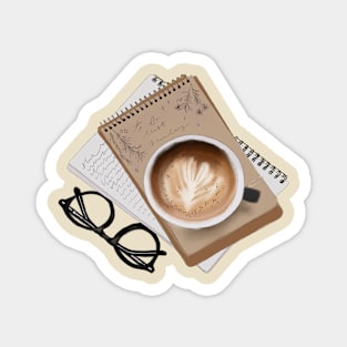 Coffee and Glasses Watercolor Design Magnet