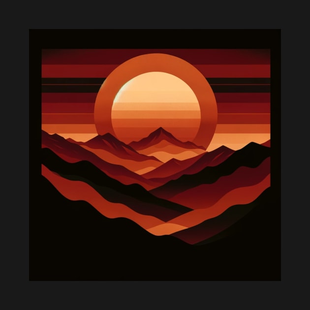 Crimson Dusk: The Majesty of Mountain Silhouettes by heartyARTworks