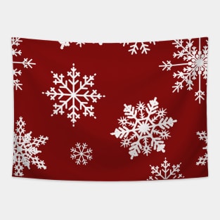 Snowflakes on red background Tapestry