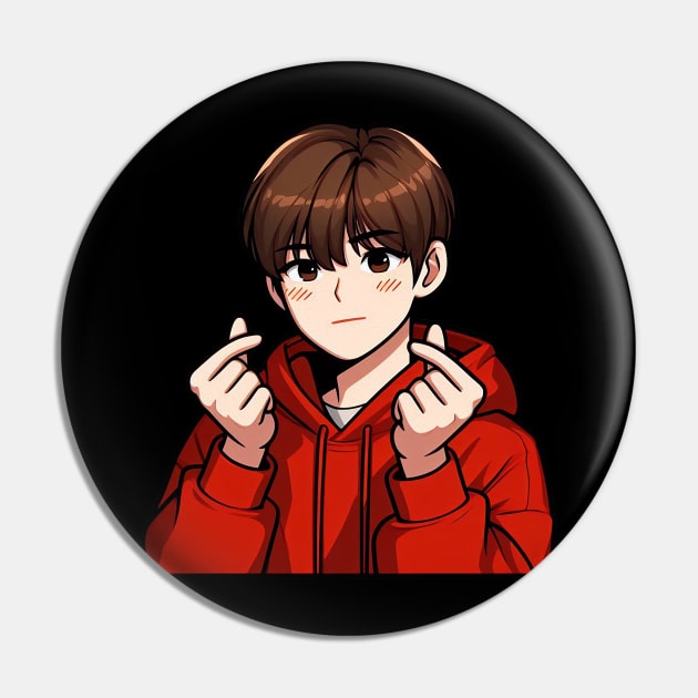 Cool Guy Korean Finger Hearts Kpop Pin by Plushism