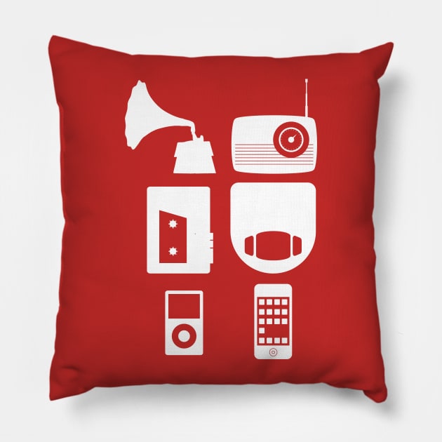 The History Of Portable Music Devices in Six Easy Steps Pillow by Paulychilds