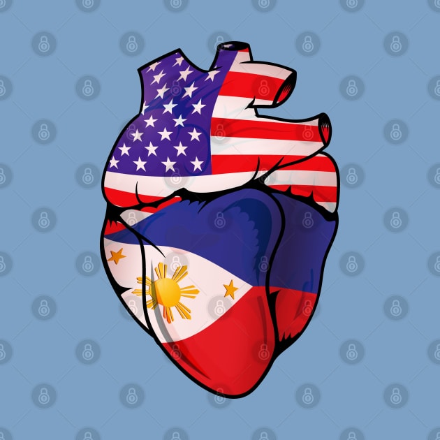 Filipino American Split Anatomical Heart With Flags by Biped Stuff