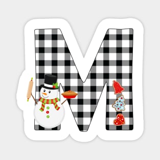 BW Buffalo Checks Pattern Monogram M | Snowman Magnet
