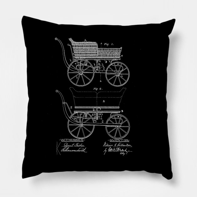 Baby Carriage Vintage Patent Drawing Pillow by TheYoungDesigns