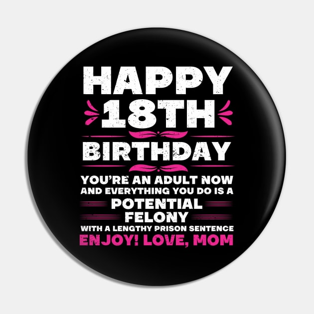 Legally Adult 18 Birthday Happy 18th Birthday Pin by IngeniousMerch