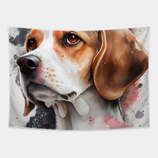 A Watercolor Beagle Dog With Valentine Hearts Tapestry