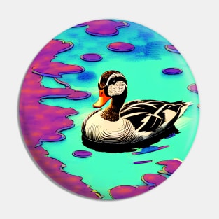 Duck Swimming In Trippy Pond Pin