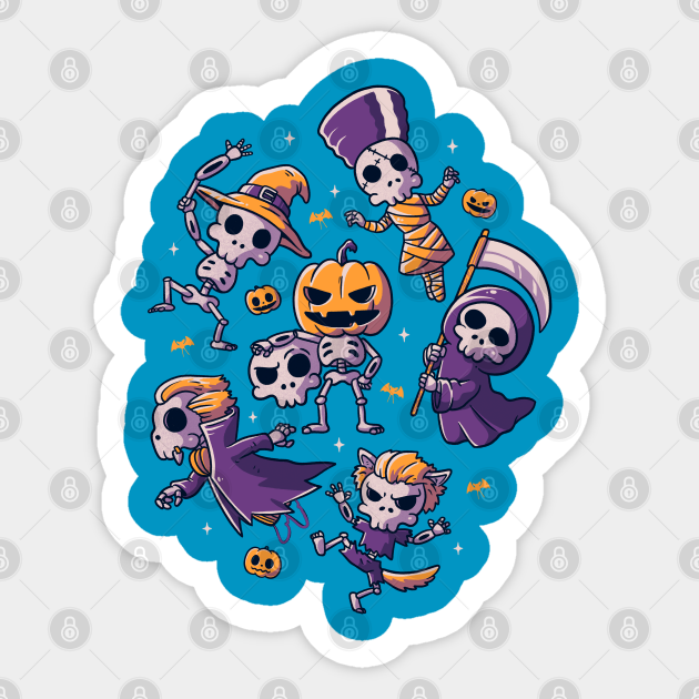 Halloween Skulls Cute Spooky Skeletons - Halloween - Sticker | TeePublic