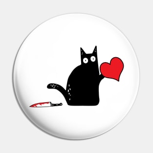 Black cat murderous with heart Pin