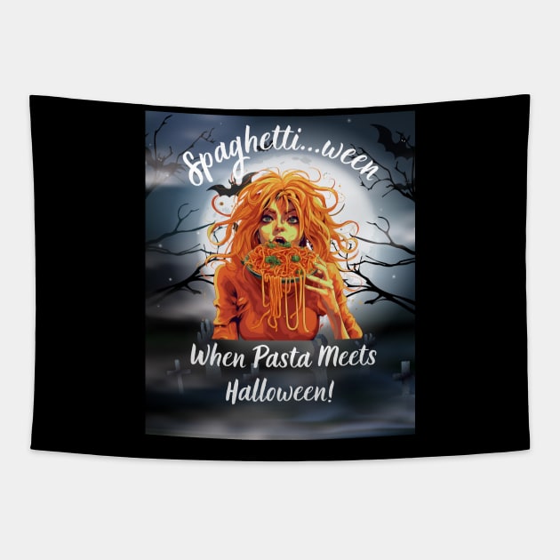 Spaghetti..ween When Pasta Meets Halloween Tapestry by Positive Designer