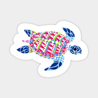 blue kawaii tropical caribbean turtle ecopop in the ocean art Magnet