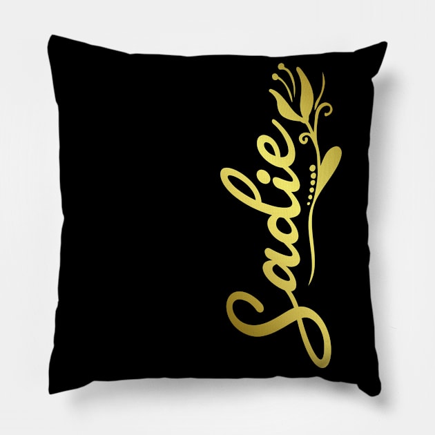 Sadie Name Faux Gold Yellow Tulip Flourish Pillow by xsylx