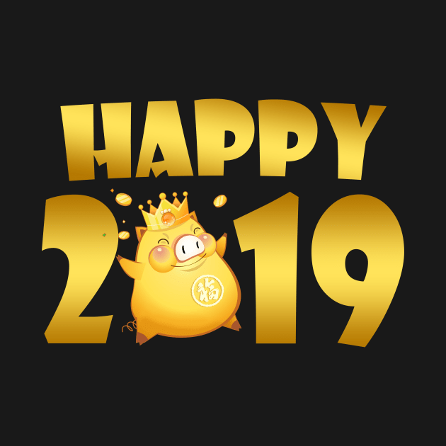 New Years Eve T-Shirt 2019 Gold Pig Gift by TeeLovely