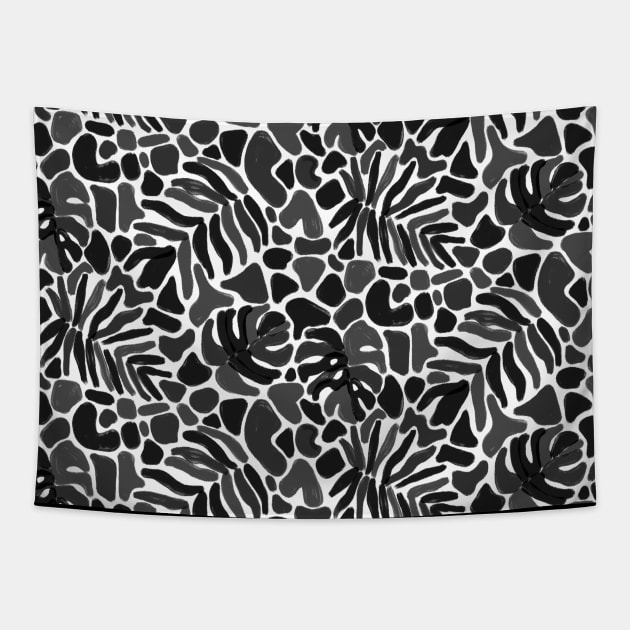 Matisse Black and White Inverted Tropical Leaves Tapestry by Carolina Díaz
