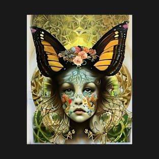 Pretty fantasy art imaginative creative girl flowers and butterflies T-Shirt