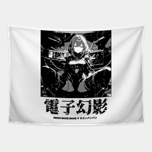 Japanese Aesthetic Cyberpunk Girl Manga Style Tapestry