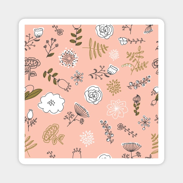 Elegance Seamless pattern with flowers Magnet by Olga Berlet