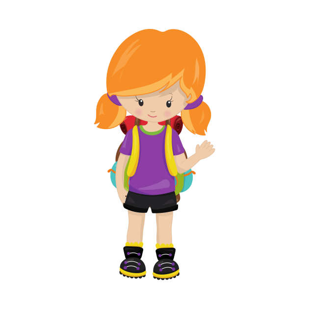 Camping, Campers, Cute Girl, Orange Hair, Backpack by Jelena Dunčević