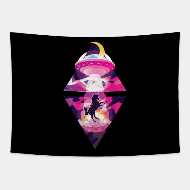 Retro Ufo Unicorn Vintage Tapestry by avshirtnation