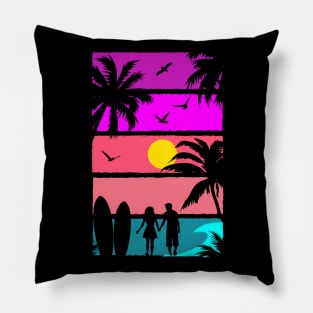 Vaporwave Aesthetic Inspired Beach Silhouette Pillow