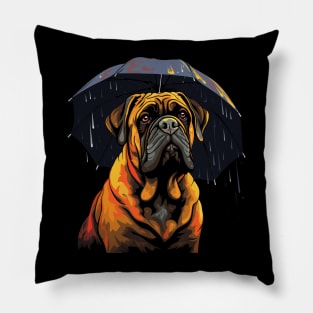 English Mastiff Rainy Day With Umbrella Pillow