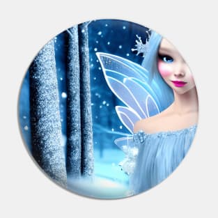 Cute 3d light blue Winter Fairy in the Forest Pin