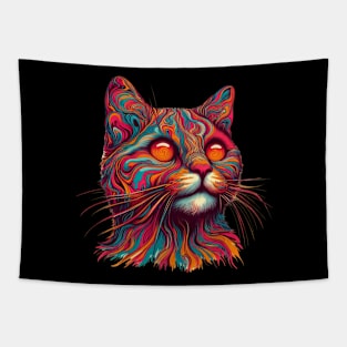 trippy psychedelic cat art Tapestry