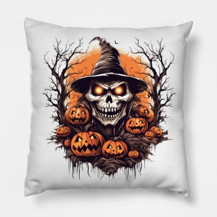scary witch with pumpkins Pillow